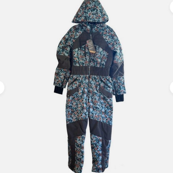 Free People Floral Hooded Jumpsuit - Black and Blue - Picture 1 of 11